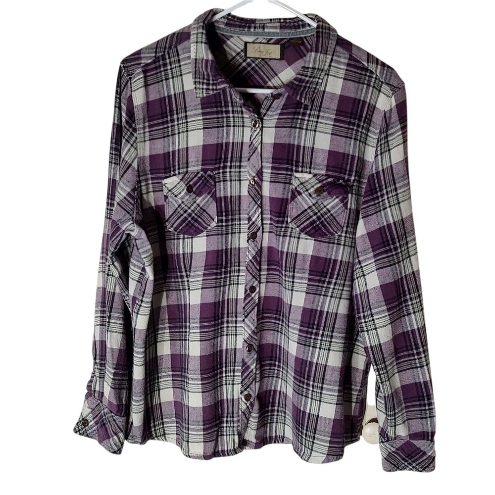 Plaid Button Down Shirt - Purple and White